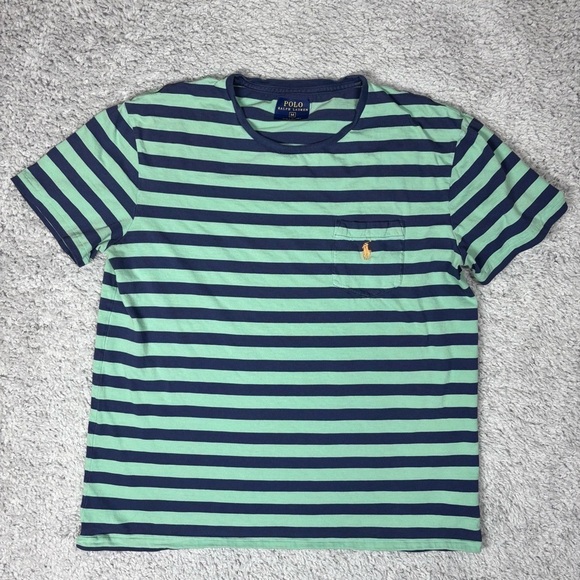 Polo Ralph Lauren Shirt Mens Medium Stripe Orange Pony Crewneck Preppy Classic - Picture 1 of 4